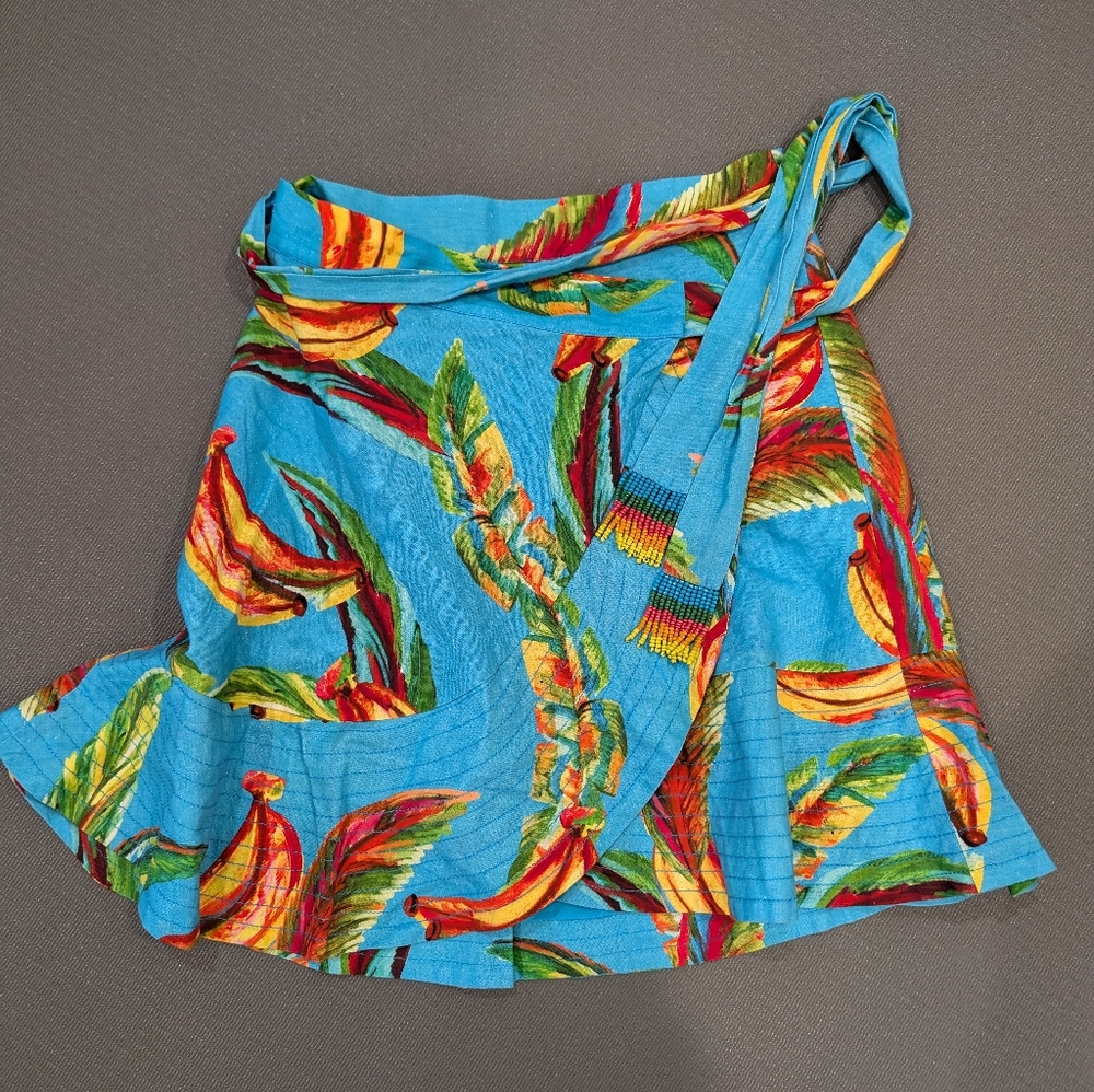 Farm Rio Banana Linen Wrap Skirt